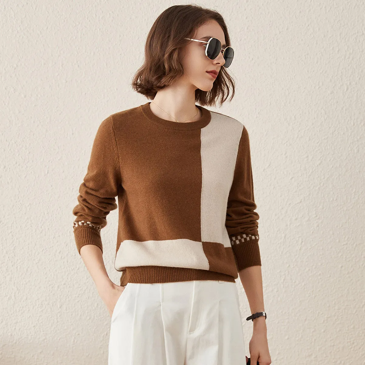 100% Cashmere Round Neck Knit Sweater