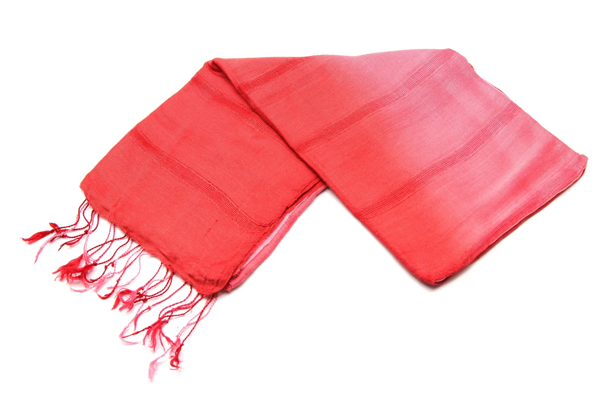 100% Fair Trade Thai Ribbon Style Scarf Shawl Red