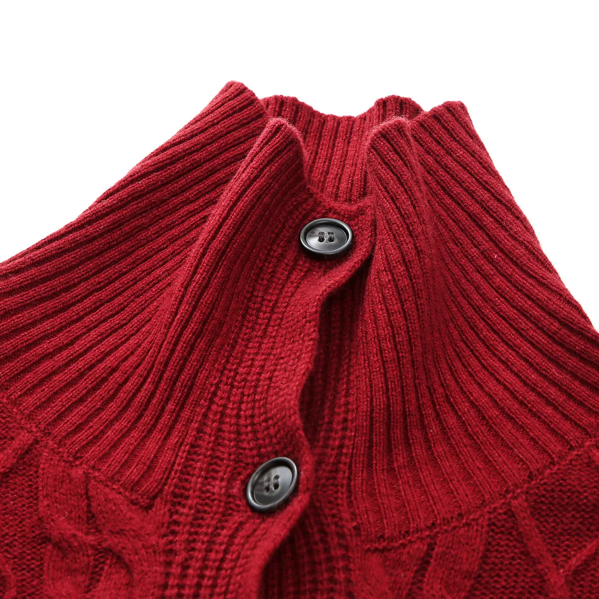 100% Wool Cardigan Cable Knit Long Front Button Coat