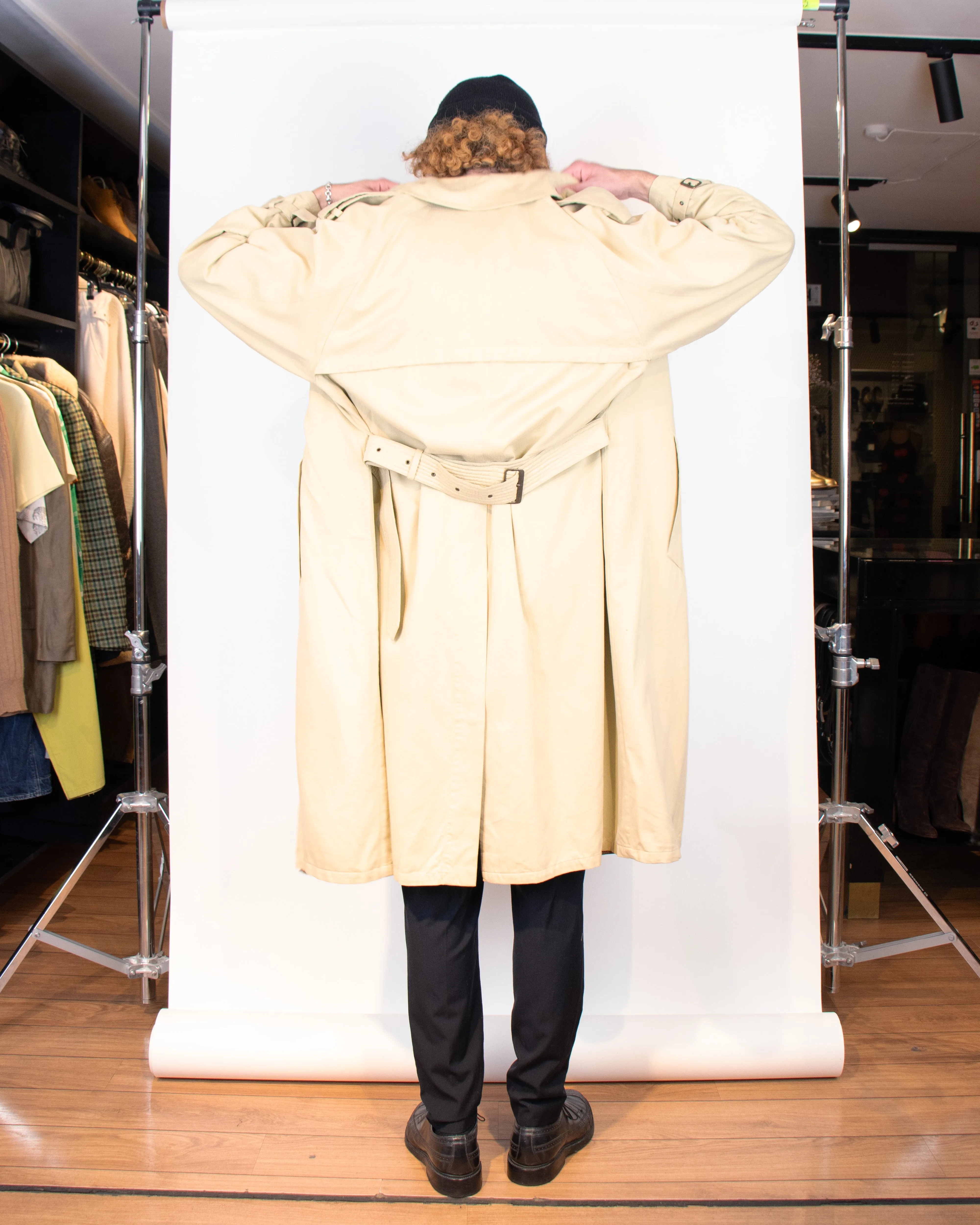 1980s Giorgio Armani Cotton Beige Belted Trench Coat L