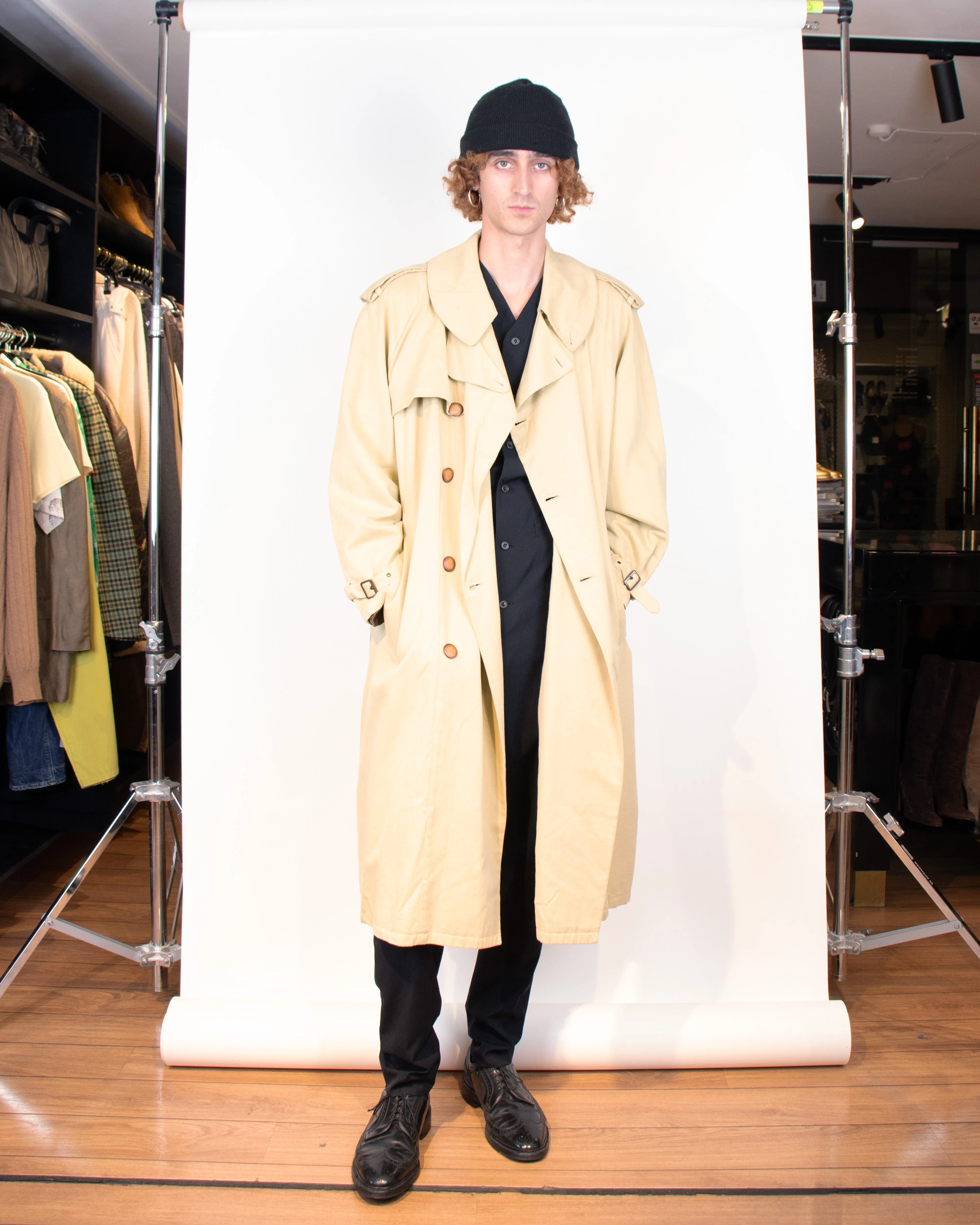 1980s Giorgio Armani Cotton Beige Belted Trench Coat L