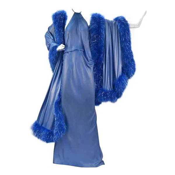 1994 Renalto Balestra Metallic Blue Halter Gown with Shawl