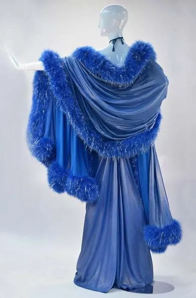 1994 Renalto Balestra Metallic Blue Halter Gown with Shawl