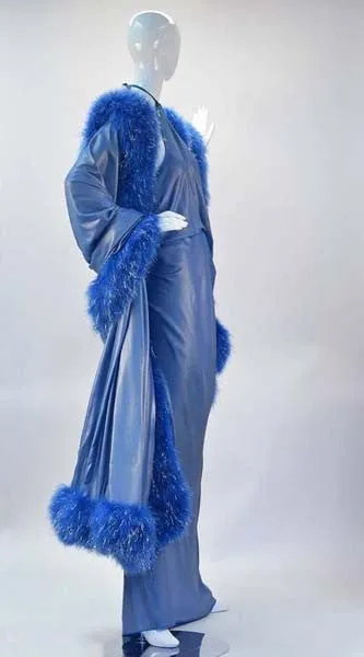 1994 Renalto Balestra Metallic Blue Halter Gown with Shawl