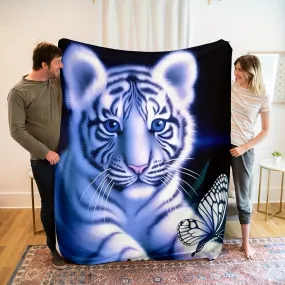 1pc Cute Little White Tiger Printed Flannel Blanket For Sofa, Bed, Office Shawl, Wild Camping Multi-purpose Super Soft Comfortable Blanket