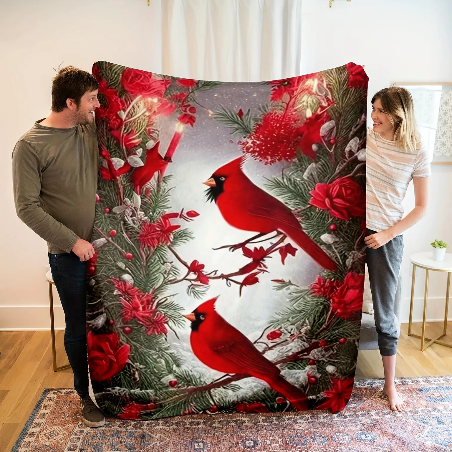 1pc Cute Red Bird Flannel Blanket Office Shawl Nap Blanket Cover Legs Cover Blanket Dormitory Warm Plush Lunch Break Blanket Four Seasons Air Conditioning Quilt