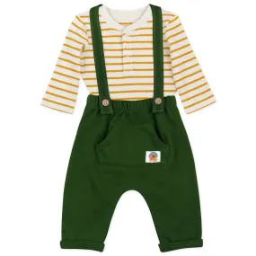 2-Piece Organic Cotton Gold Stripe Overall Set