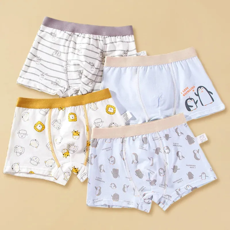 4pcs Kid Flat Angle Underwear Boys Underwear 2-14 Year Old Student Cartoon Underwear Pure Cotton Children Underwear