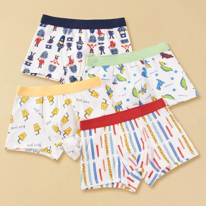 4pcs Kid Flat Angle Underwear Boys Underwear 2-14 Year Old Student Cartoon Underwear Pure Cotton Children Underwear