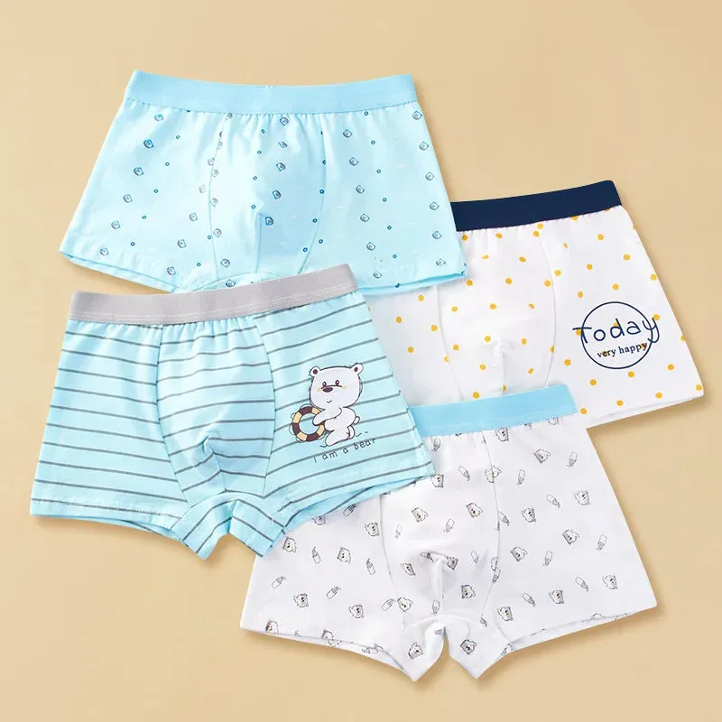 4pcs Kid Flat Angle Underwear Boys Underwear 2-14 Year Old Student Cartoon Underwear Pure Cotton Children Underwear