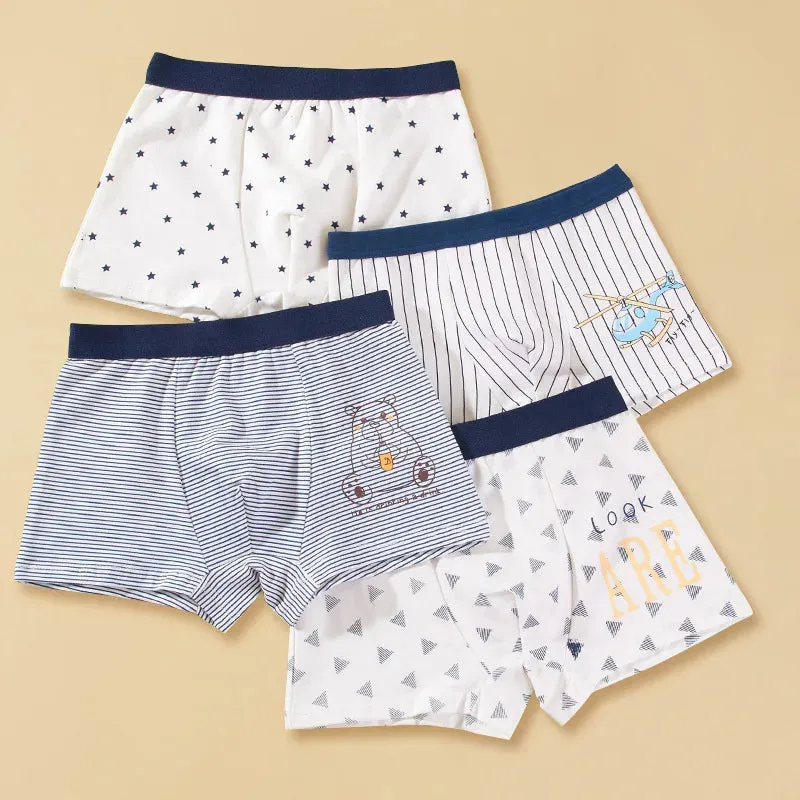 4pcs Kid Flat Angle Underwear Boys Underwear 2-14 Year Old Student Cartoon Underwear Pure Cotton Children Underwear