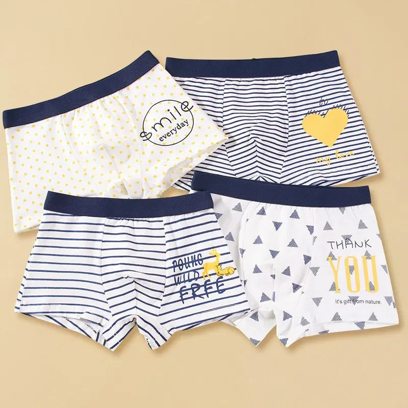 4pcs Kid Flat Angle Underwear Boys Underwear 2-14 Year Old Student Cartoon Underwear Pure Cotton Children Underwear