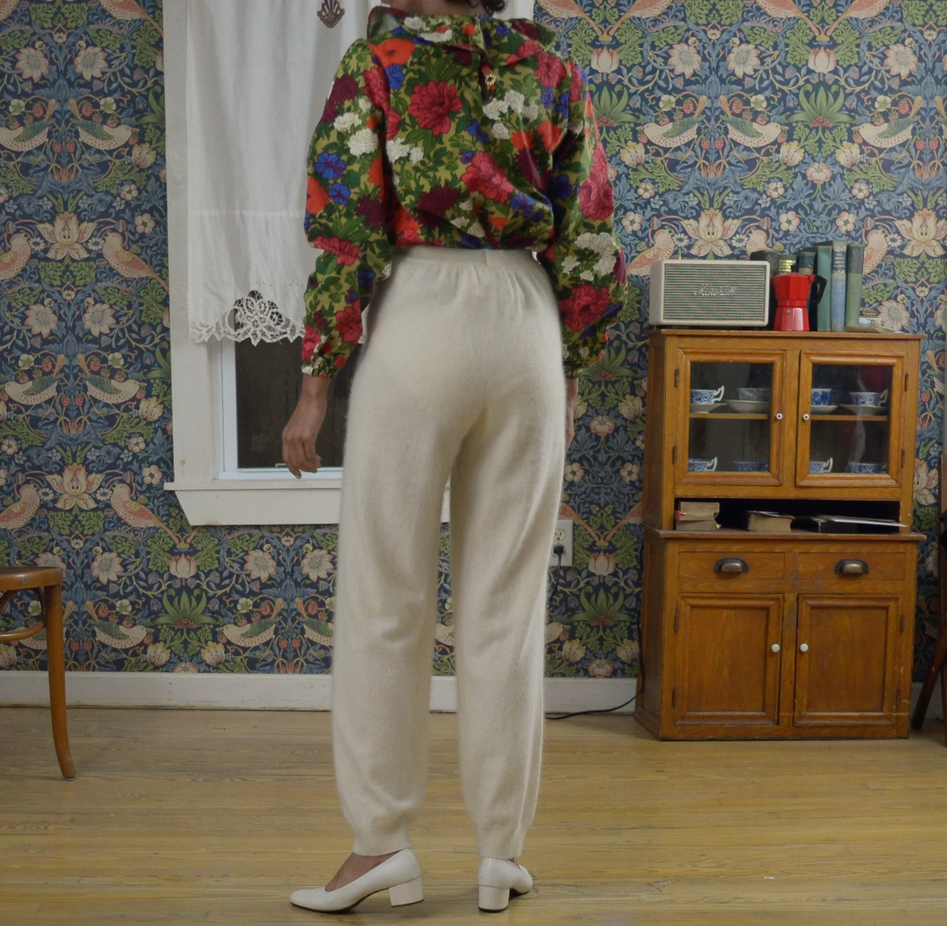 80s cream lambswool angora blend elastic high waist trousers // fits up to medium