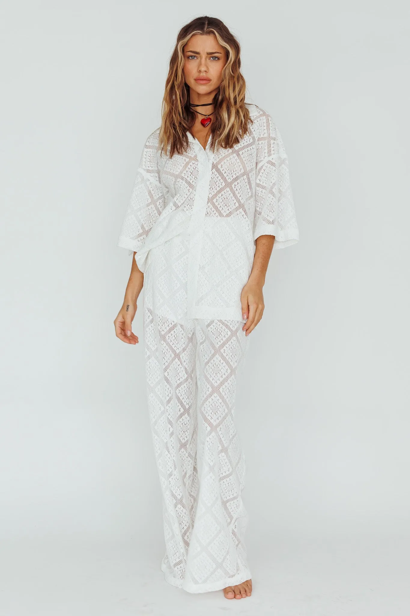 Abraya Lace Overlay Pants White