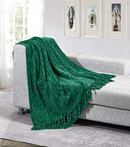 All American Collection Lightweight Cozy Fleece Plush Soft Cozy Home Decor for Bed Sofa Chair Couch All Season Throw Blanket with Fringe