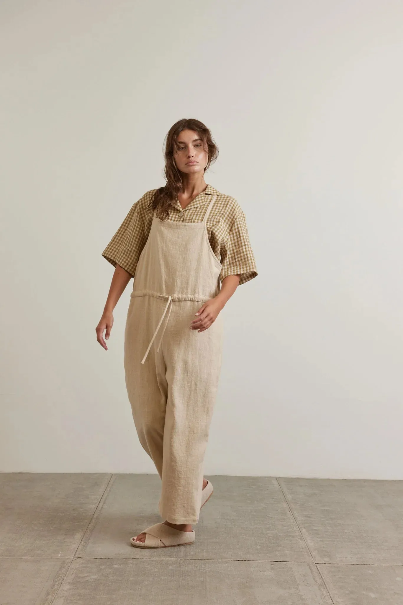 Amente - Tie Waist Ramie Overall | Oatmeal