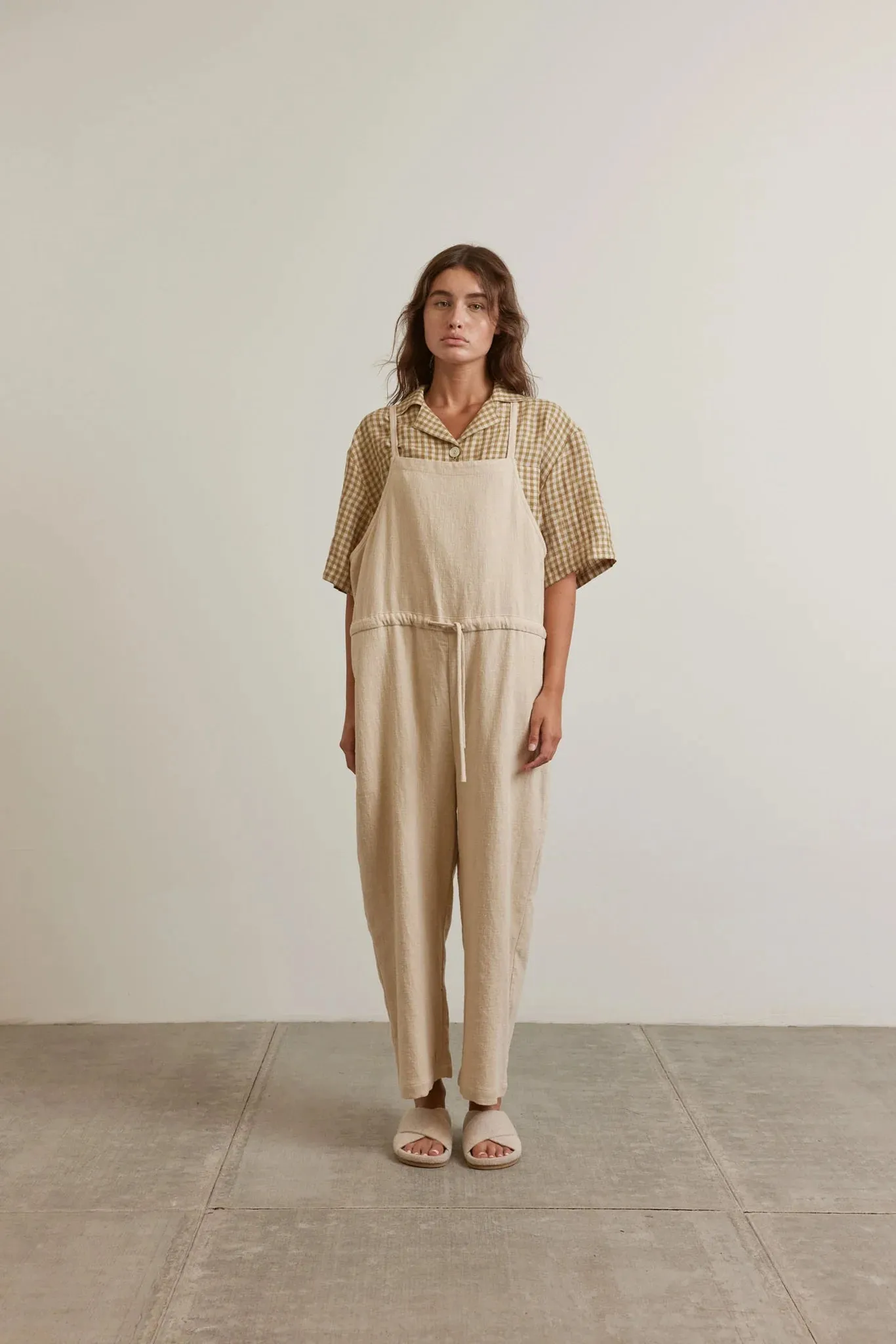 Amente - Tie Waist Ramie Overall | Oatmeal