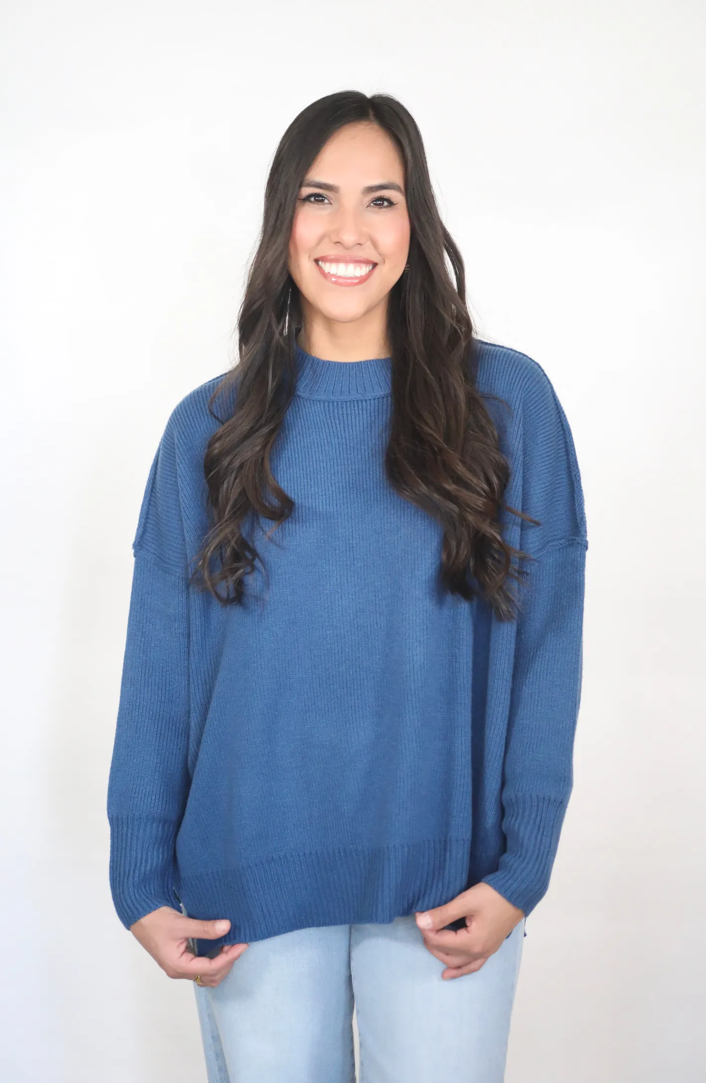 An Eye For You Blue Mock Neck Sweater