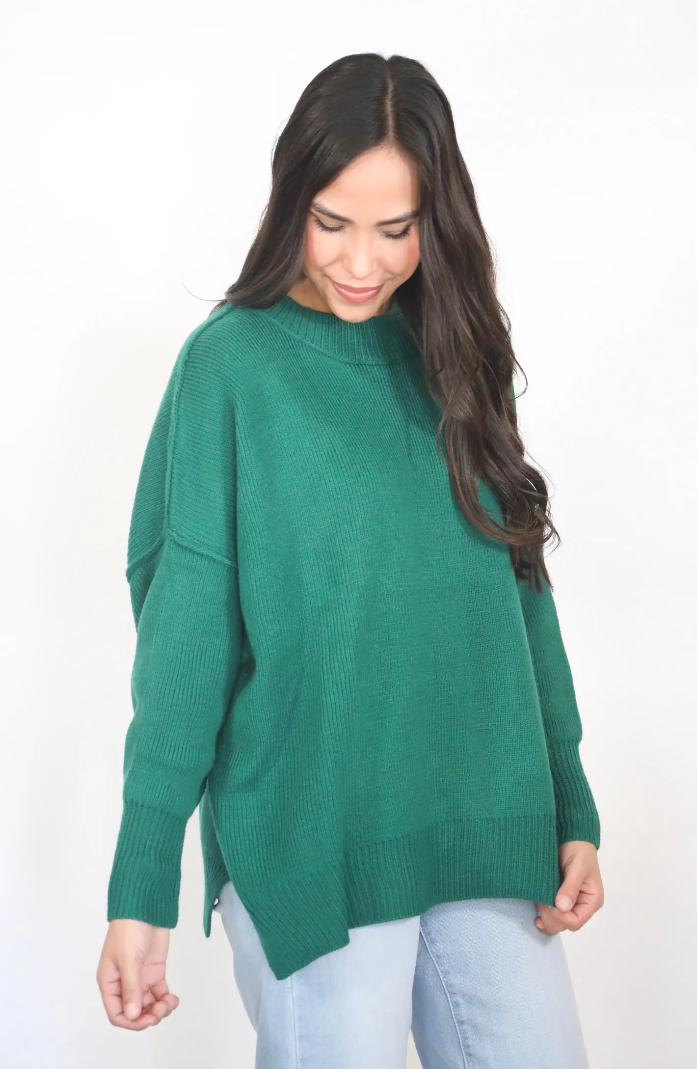 An Eye For You Green Mock Neck Sweater