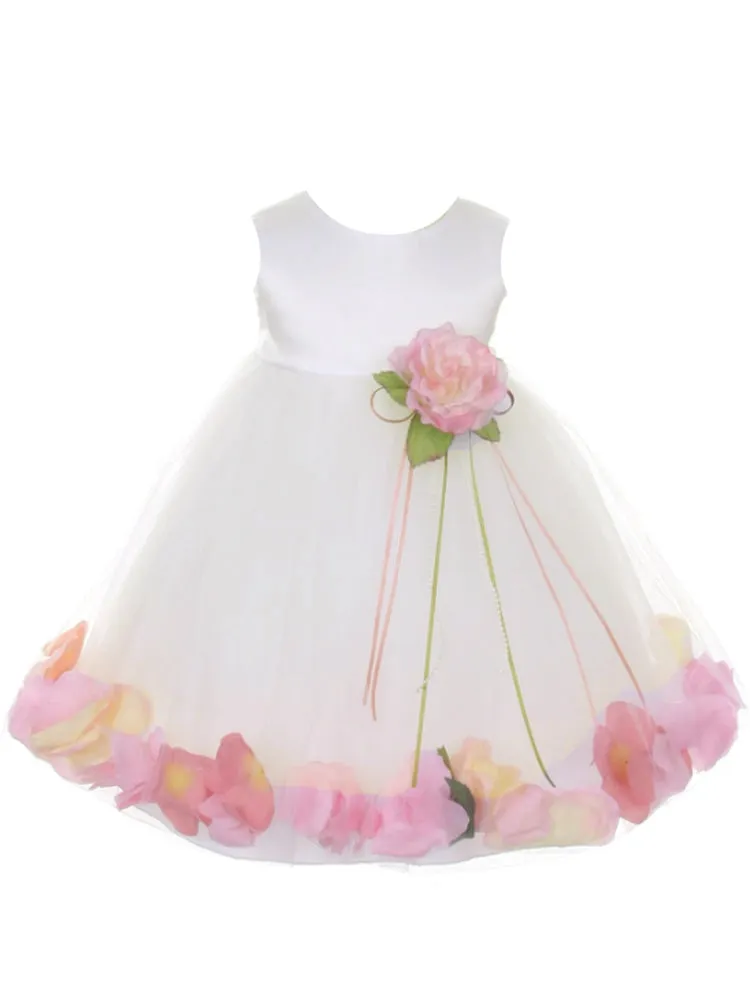 Baby Girls Ivory Multi Color Satin Top Petal Floating Flower Girl Dress 6-24M