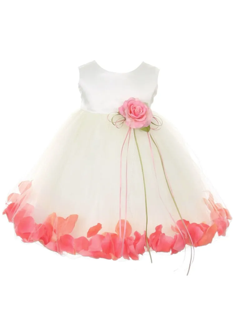 Baby Girls Ivory Multi Color Satin Top Petal Floating Flower Girl Dress 6-24M