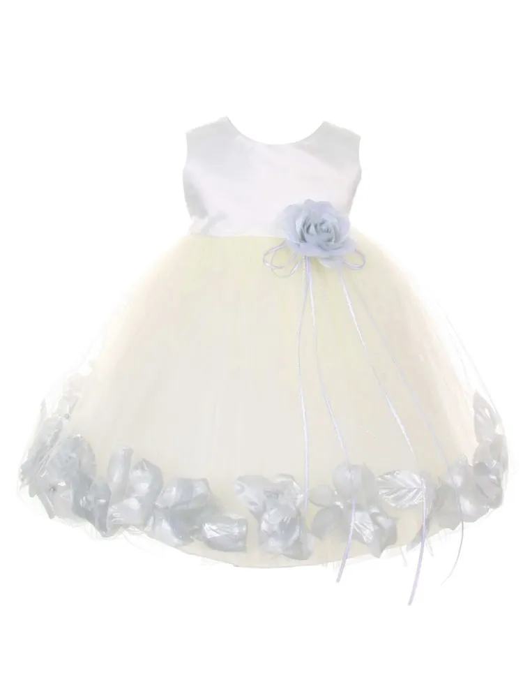 Baby Girls Ivory Multi Color Satin Top Petal Floating Flower Girl Dress 6-24M