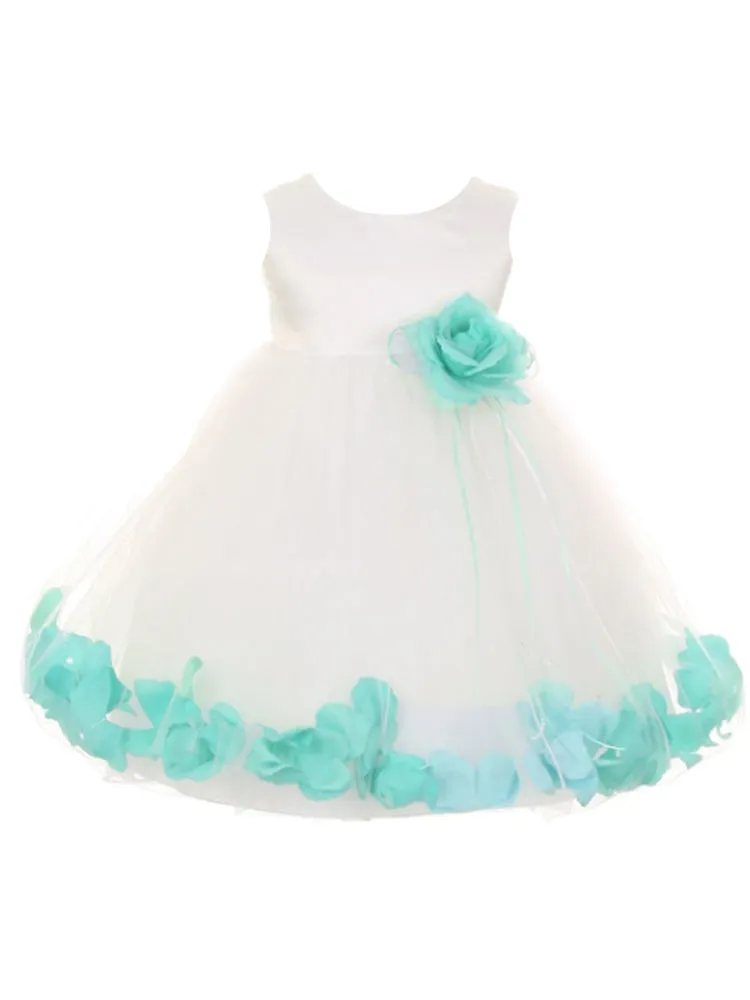 Baby Girls Ivory Multi Color Satin Top Petal Floating Flower Girl Dress 6-24M