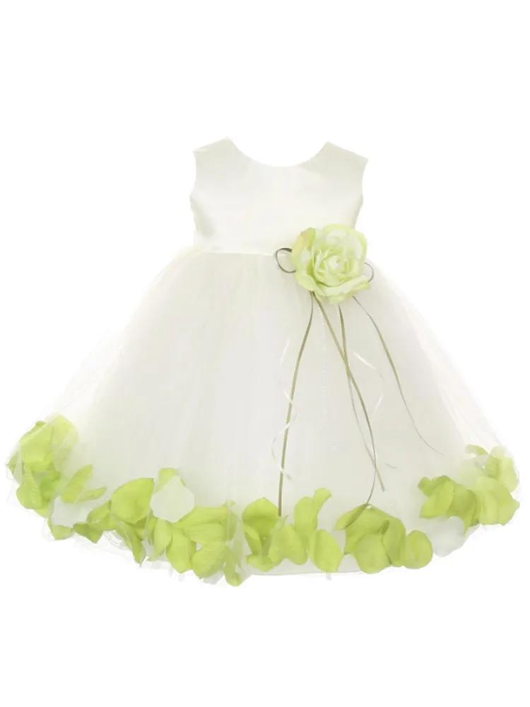 Baby Girls Ivory Multi Color Satin Top Petal Floating Flower Girl Dress 6-24M