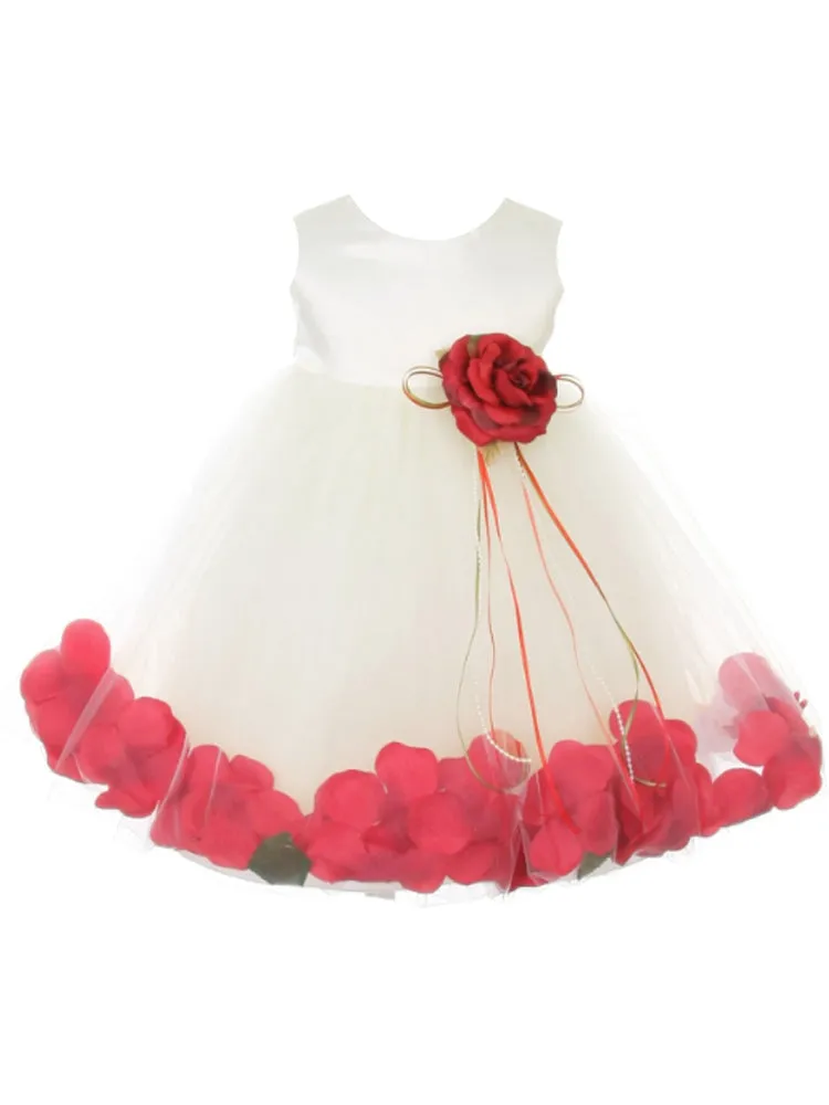 Baby Girls Ivory Multi Color Satin Top Petal Floating Flower Girl Dress 6-24M