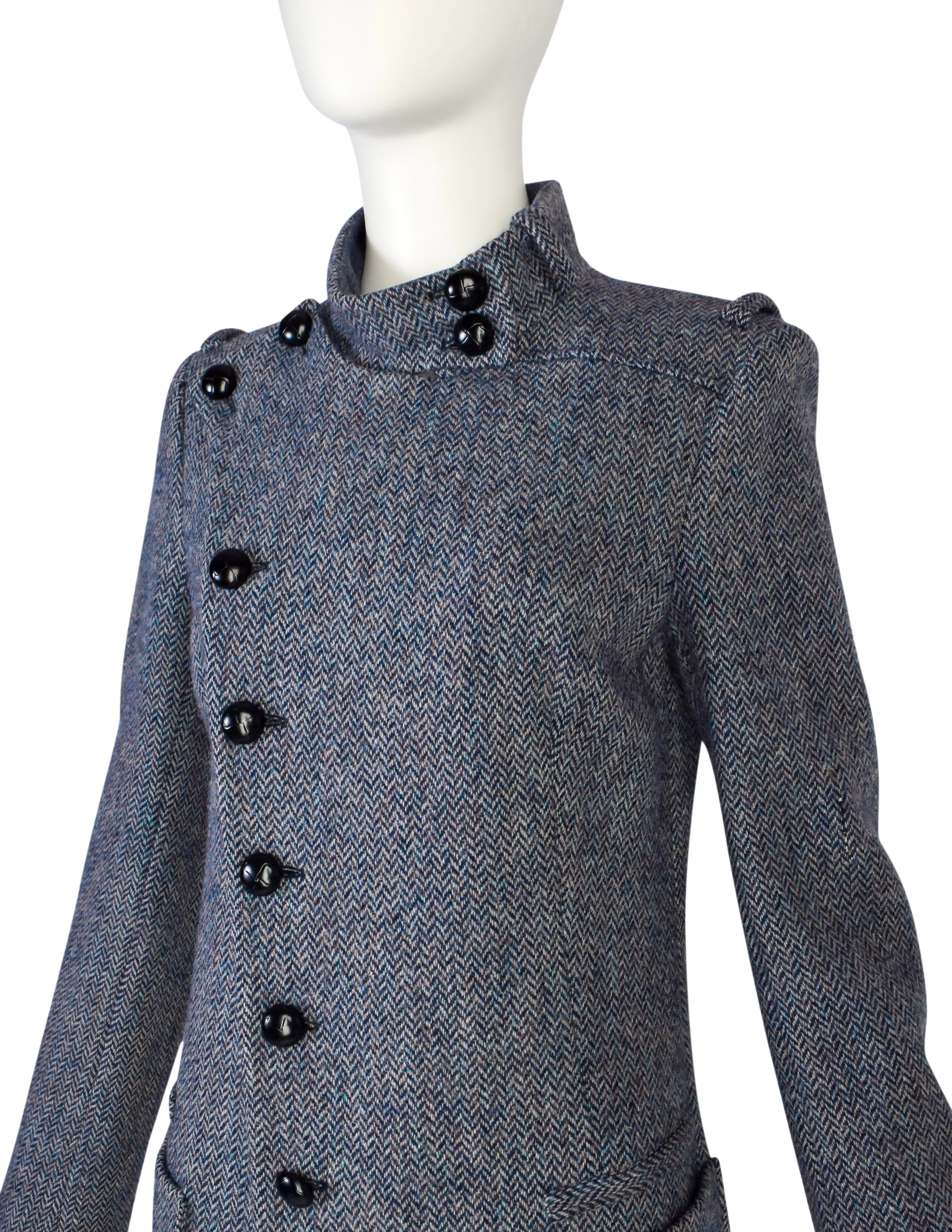 Balenciaga by Nicolas Ghesquière Vintage 2005 Blue Herringbone Tweed Coat