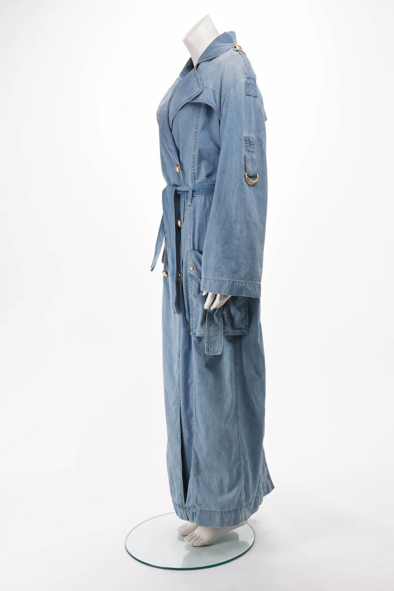 Balmain Blue Denim Trench Coat FR 34