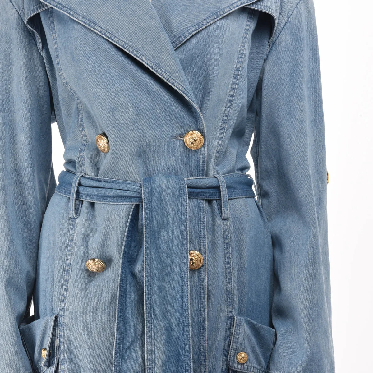 Balmain Blue Denim Trench Coat FR 34