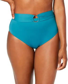 Bar III Women's Sunset Solids Ring High-Waist Bottoms, Teal, S