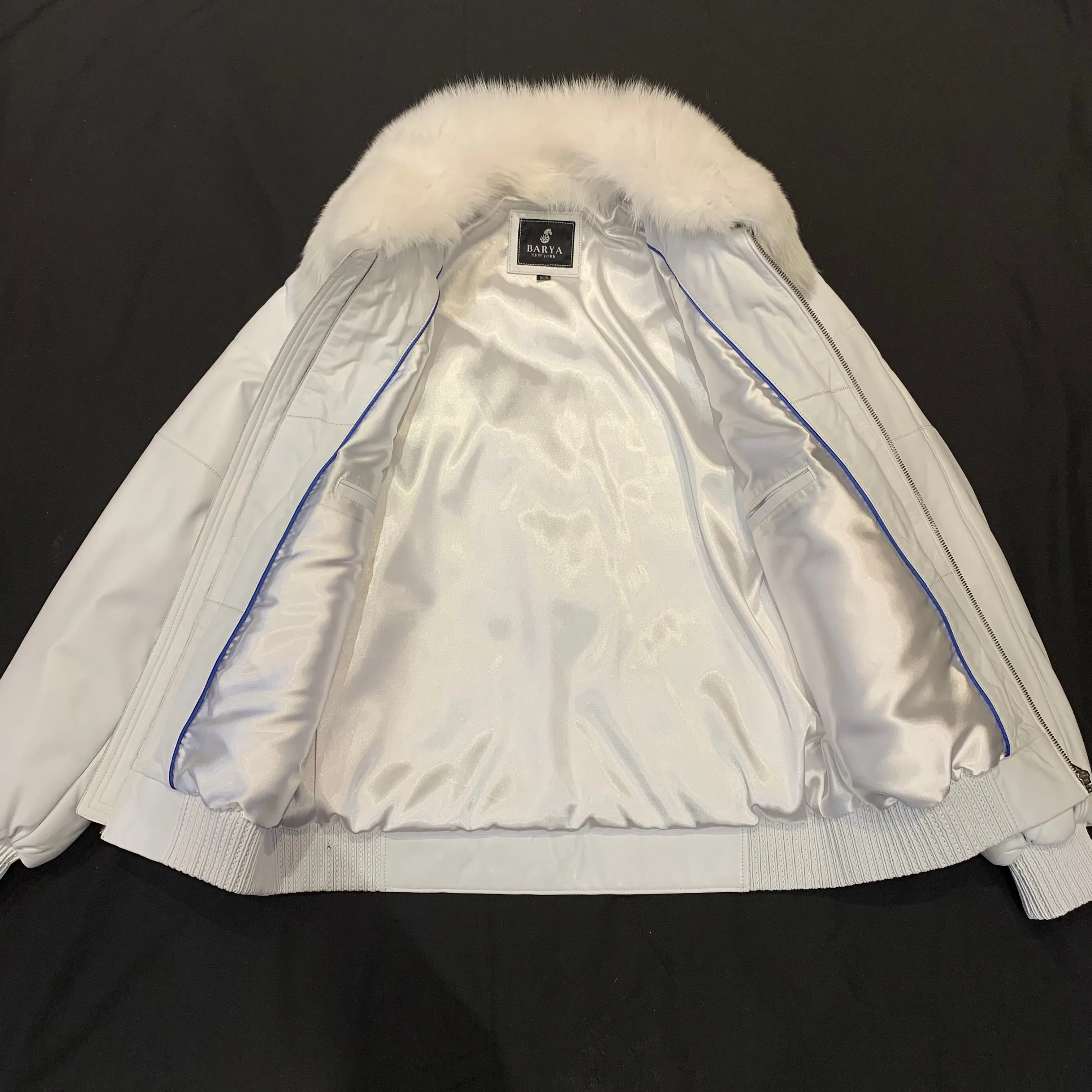 Barya NewYork White Fox Fur Quilted Lambskin Bomber Jacket