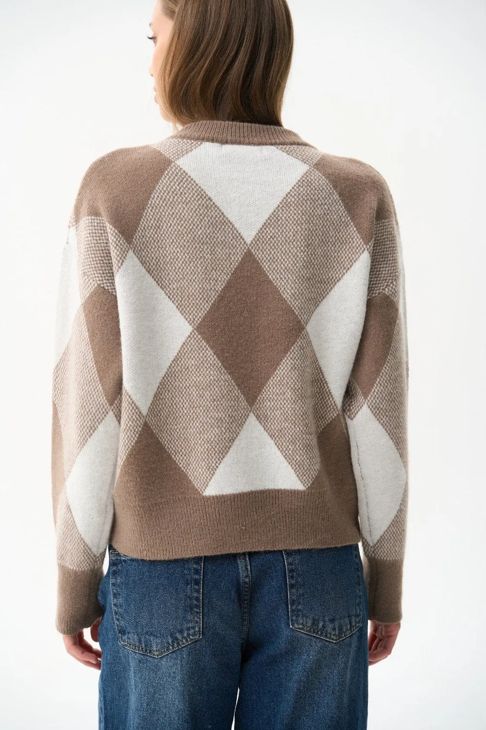 Beige Diamond Pattern Knit Sweater