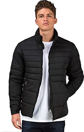 Ben Martin Men's Regular Fit Full Sleeve Stand Collar Black Nylon Quilted Bomber Jacket Size Large