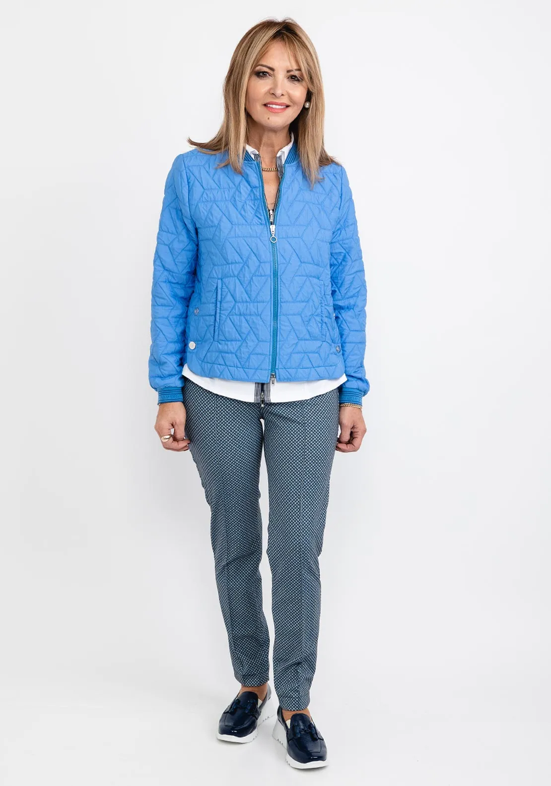 Bianca Aimee Quilted Short Bomber Jacket, Blue