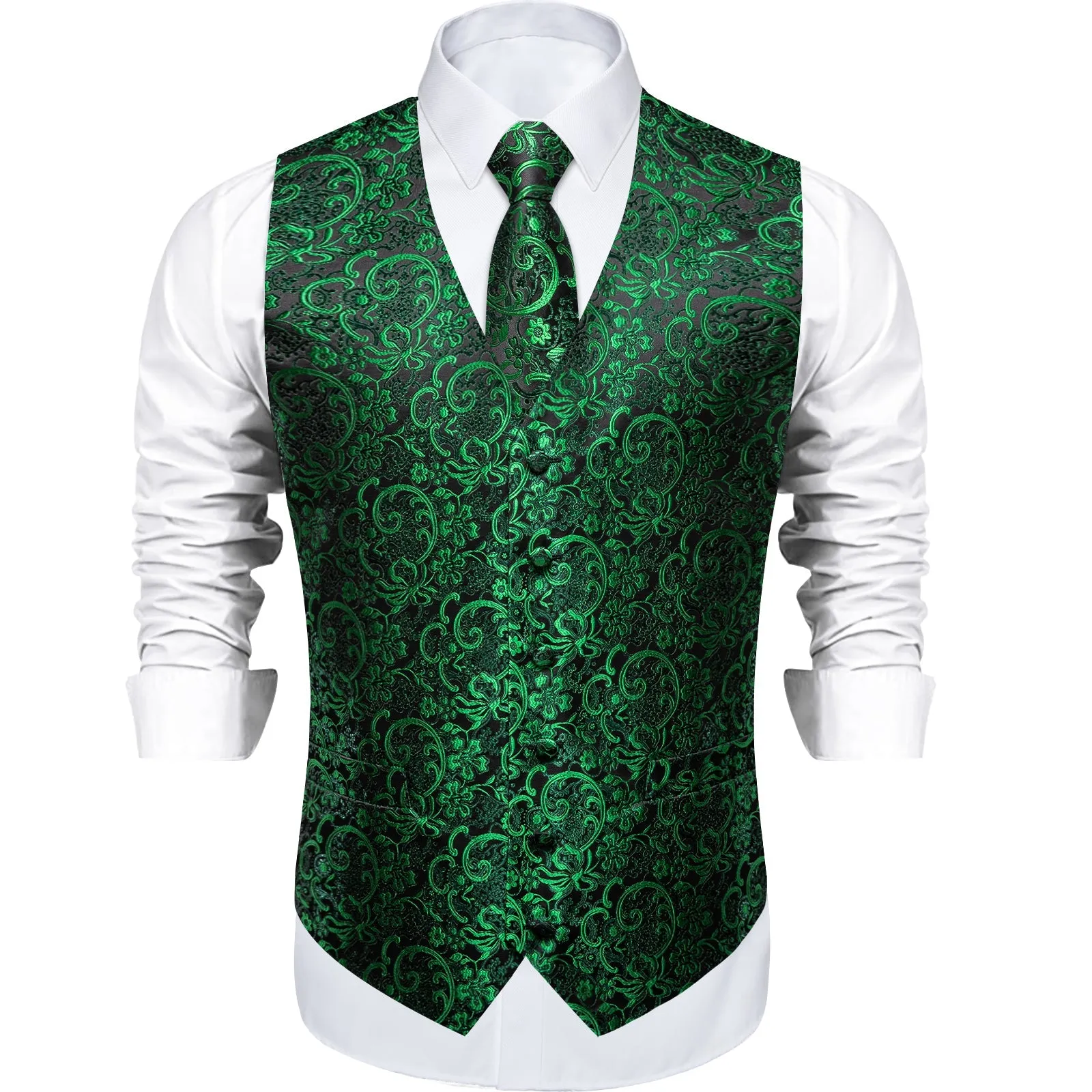 Black Green Vest for Men Floral Men's Vest Tie Set