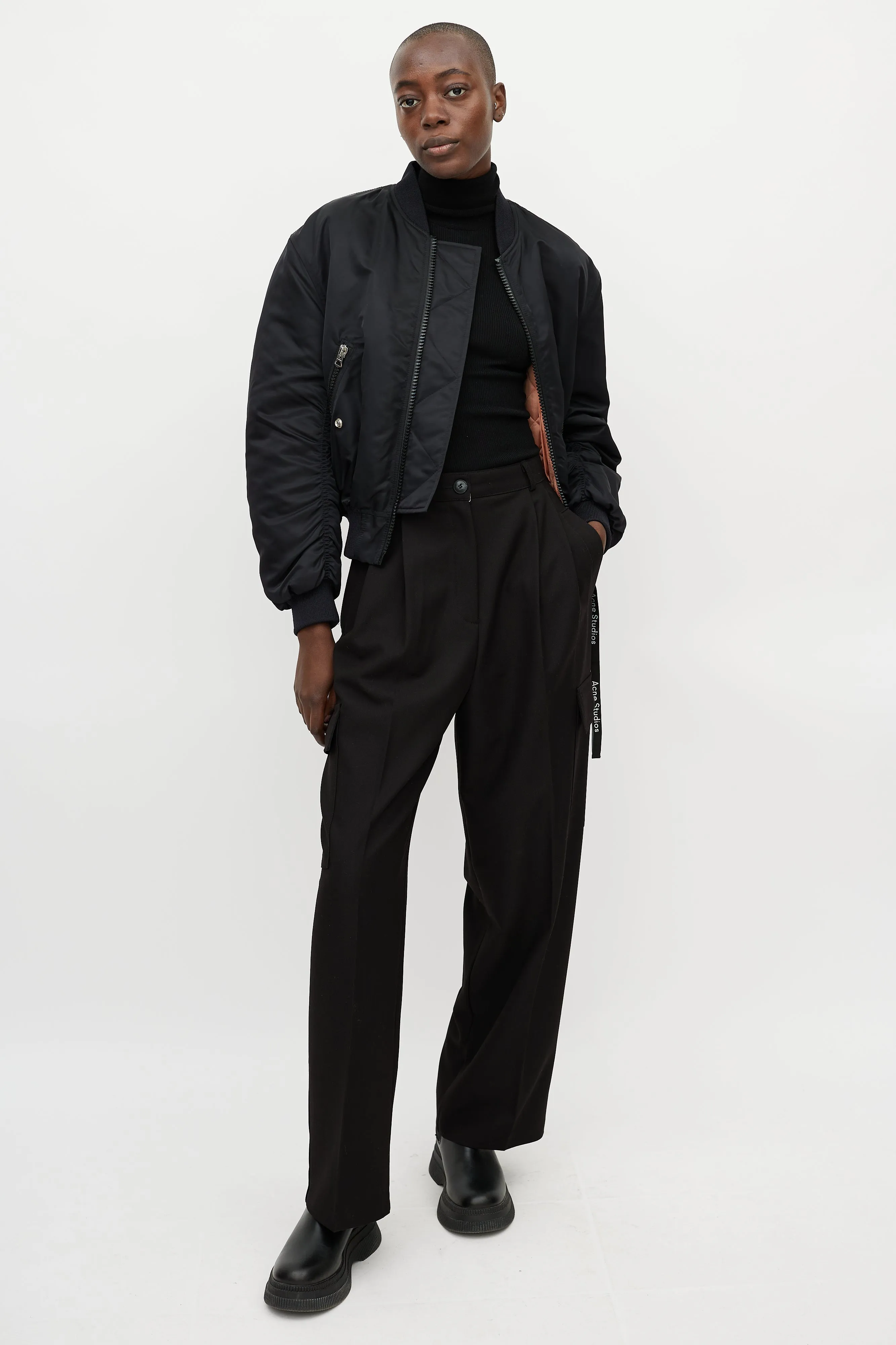 Black Nylon Clea Bomber Jacket