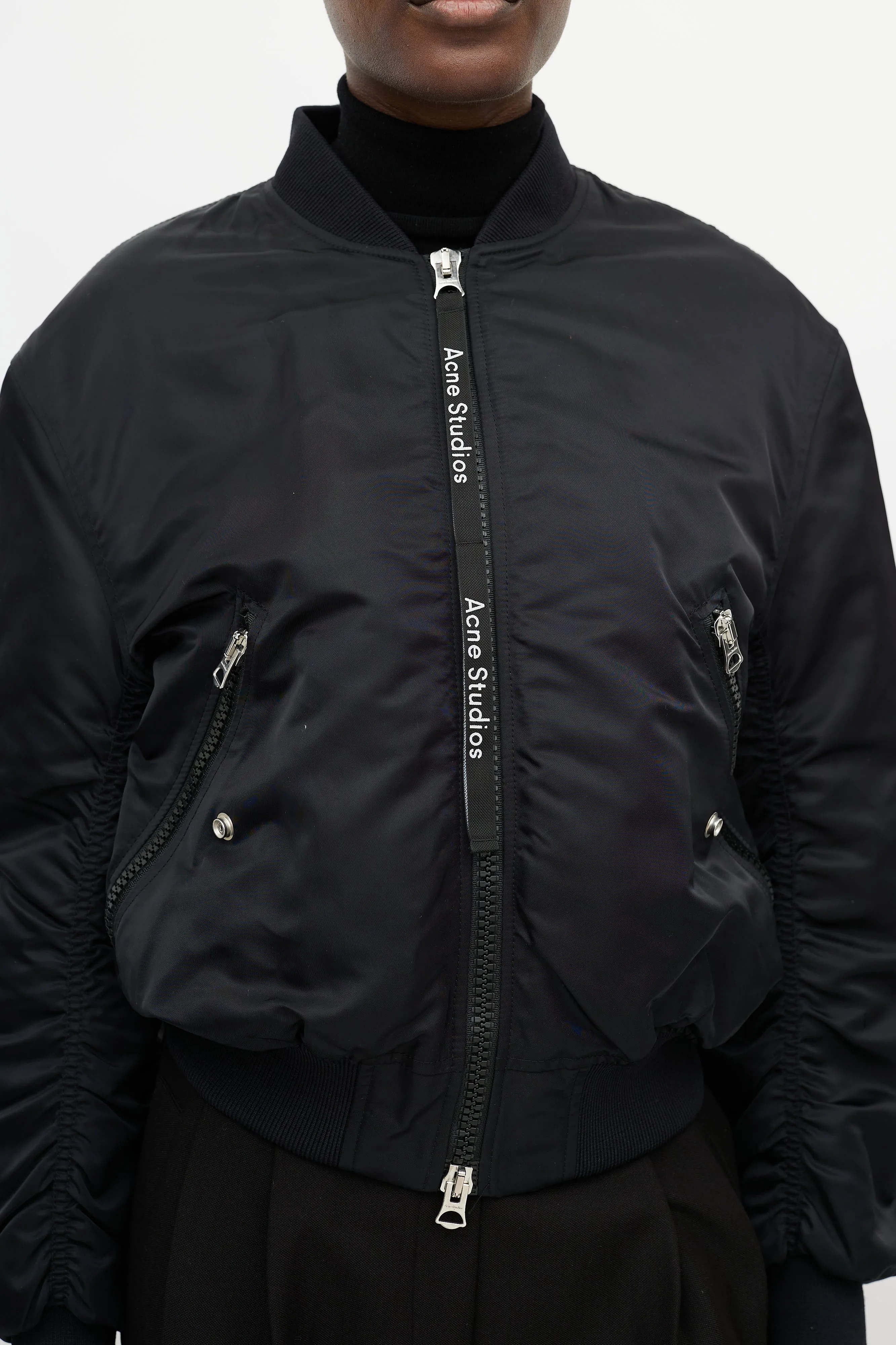 Black Nylon Clea Bomber Jacket