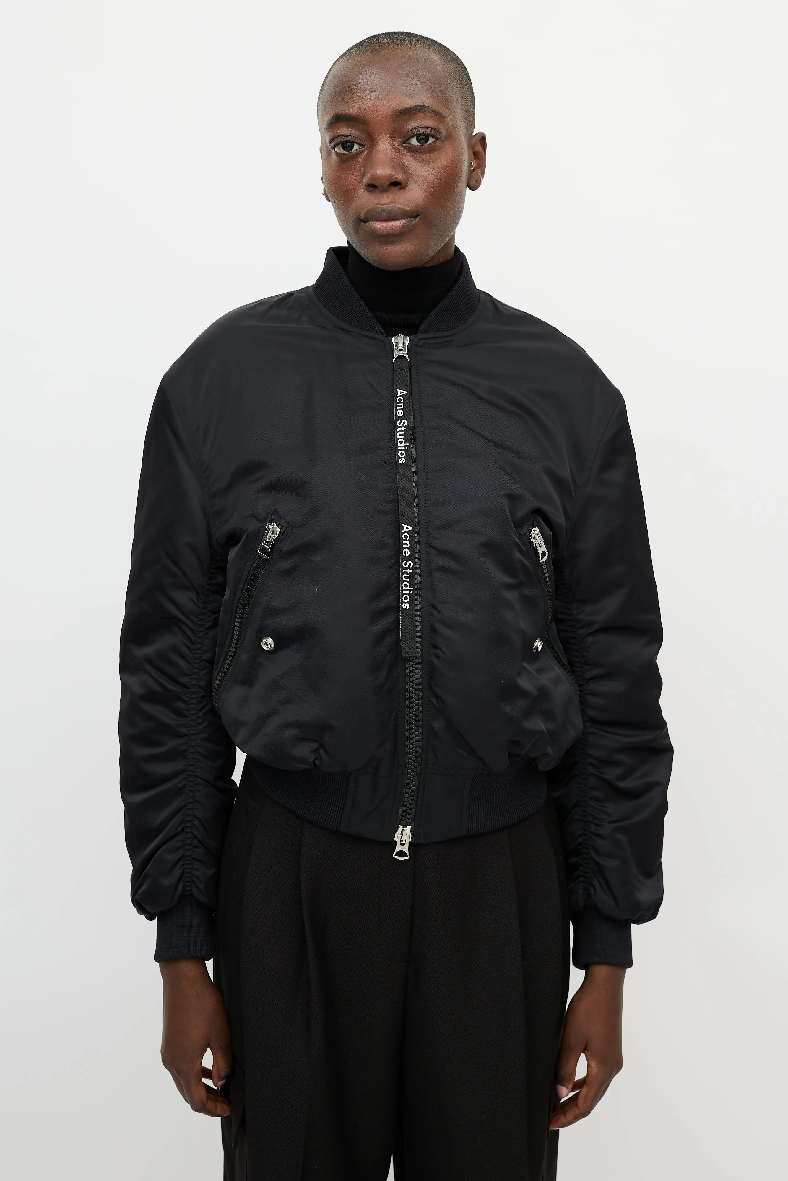 Black Nylon Clea Bomber Jacket