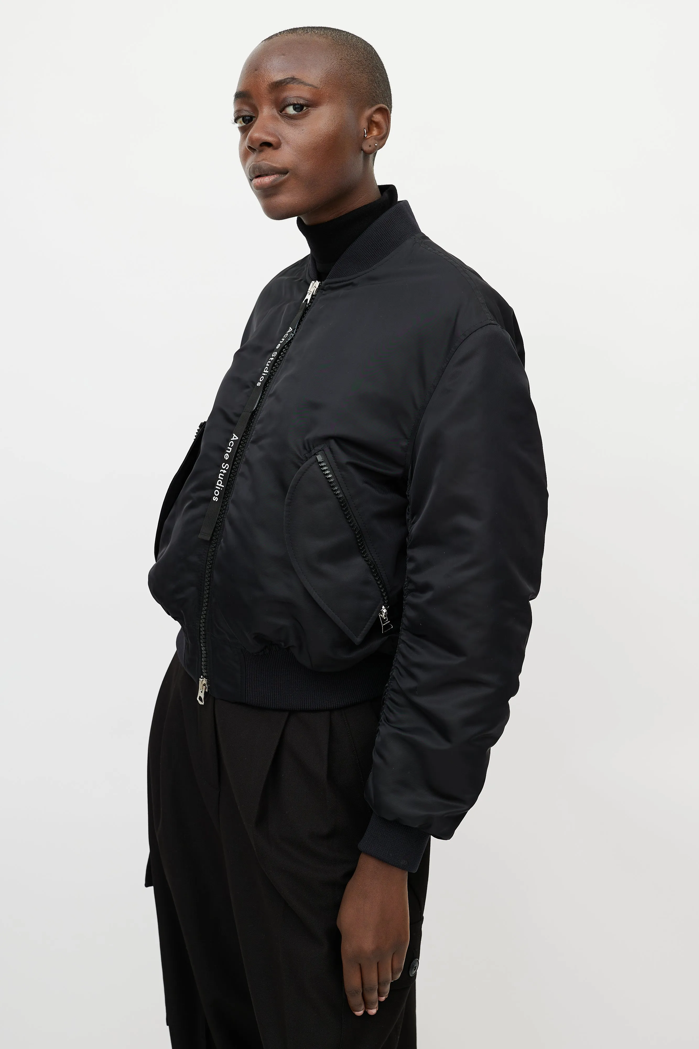 Black Nylon Clea Bomber Jacket