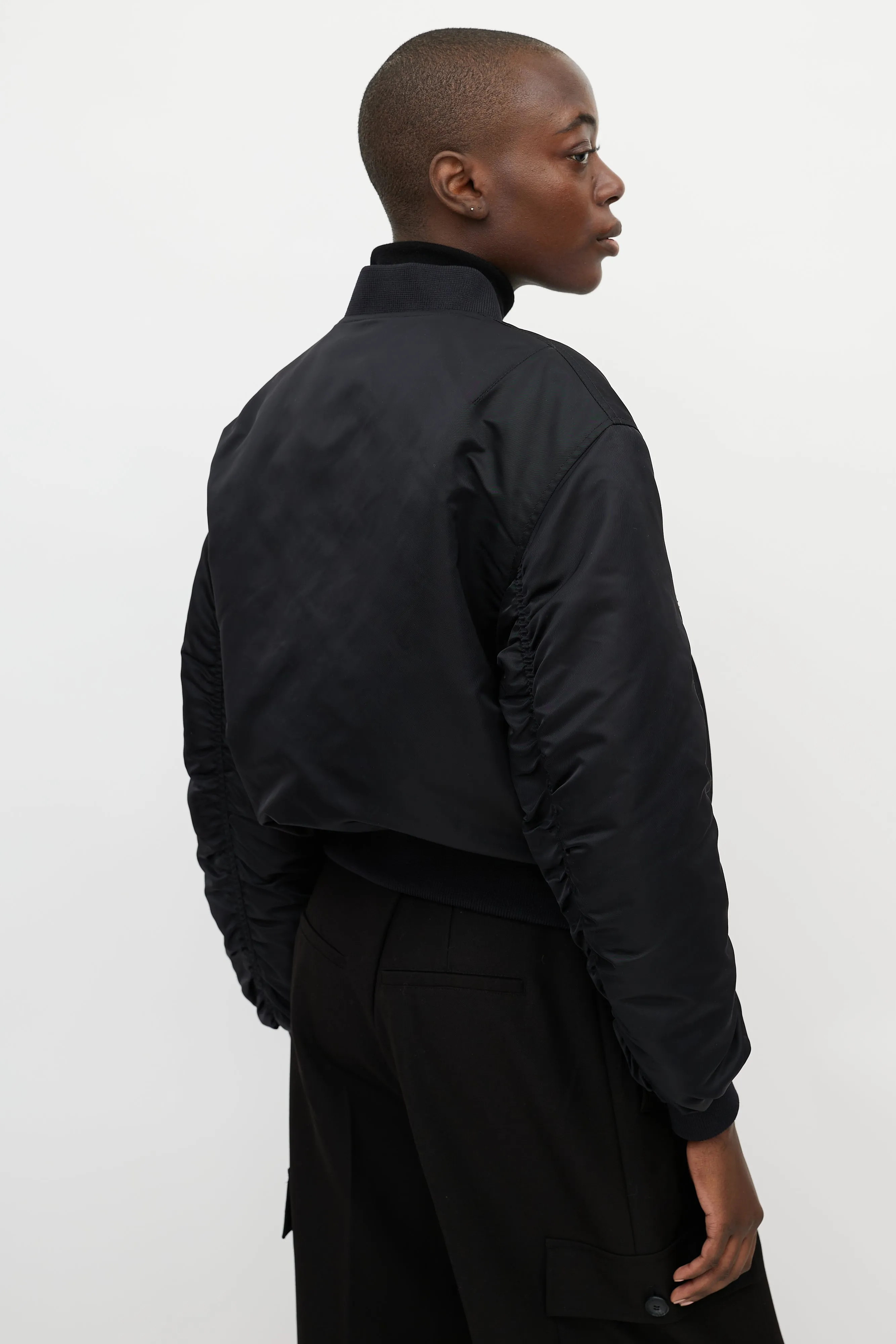 Black Nylon Clea Bomber Jacket