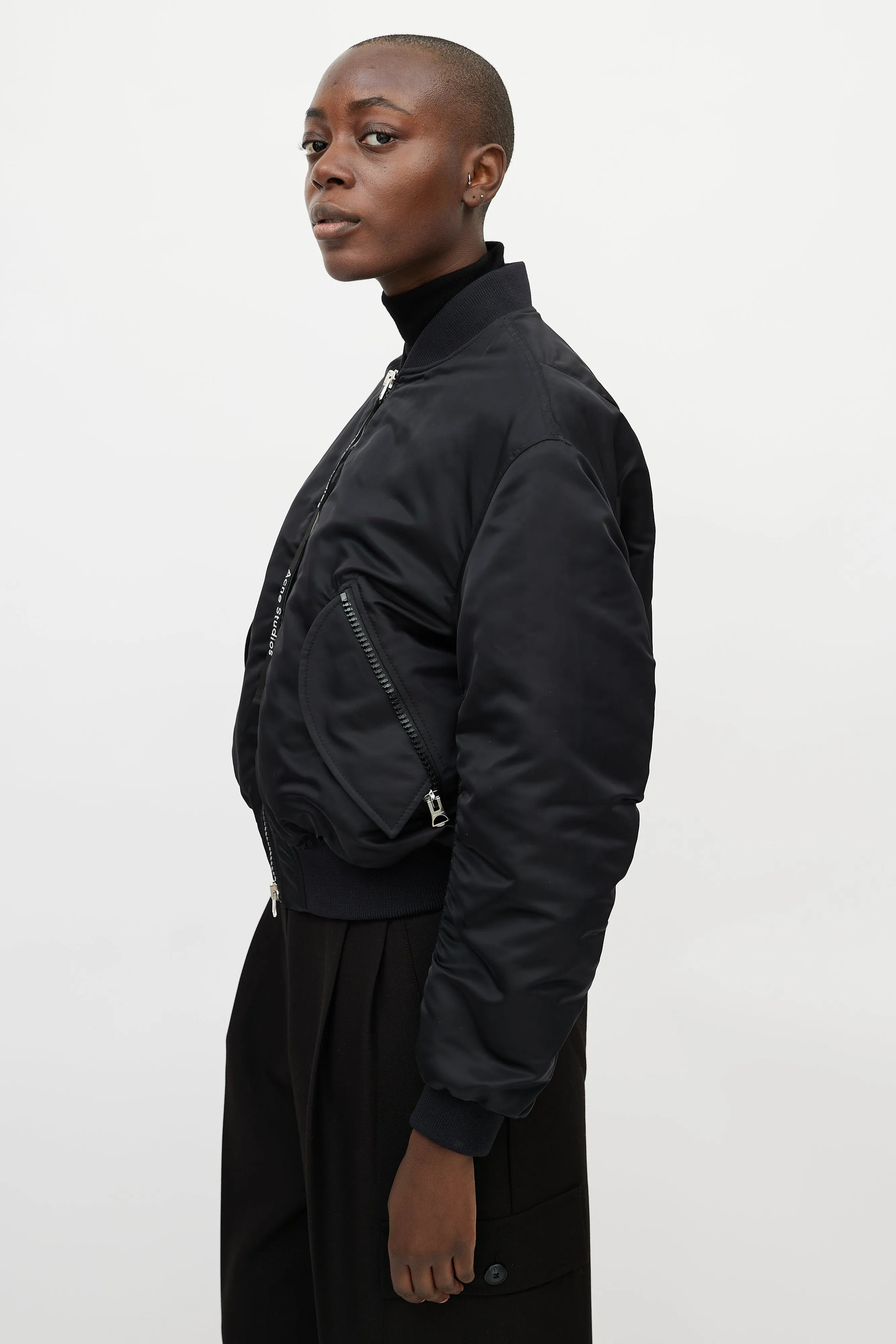 Black Nylon Clea Bomber Jacket