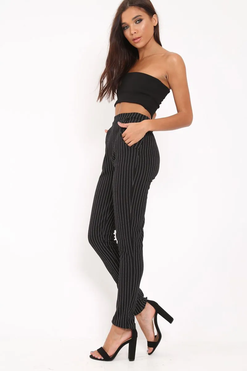 Black Pinstripe Tapered Trousers - Paighton