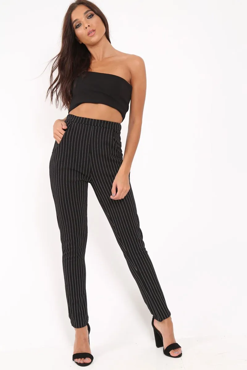 Black Pinstripe Tapered Trousers - Paighton