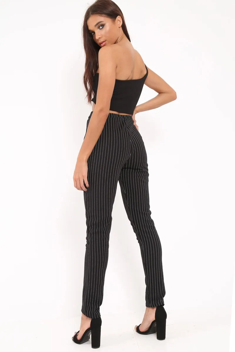 Black Pinstripe Tapered Trousers - Paighton