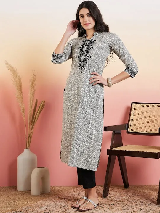 Black Women Floral Embroidered Regular Chikankari Pure Cotton Kurta with Trousers