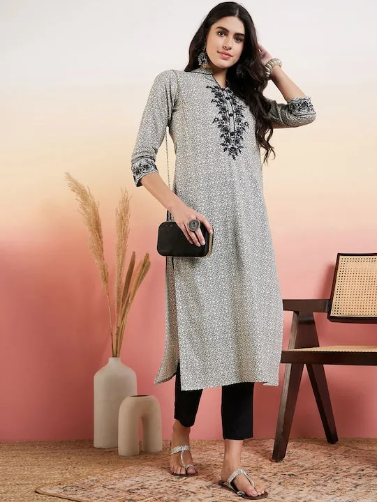 Black Women Floral Embroidered Regular Chikankari Pure Cotton Kurta with Trousers