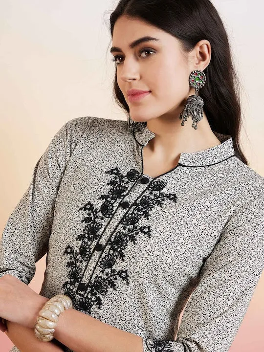 Black Women Floral Embroidered Regular Chikankari Pure Cotton Kurta with Trousers